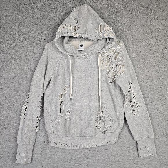 NSF Tops - NSF Revolve Lisse Distressed Hoodie Grey, size S